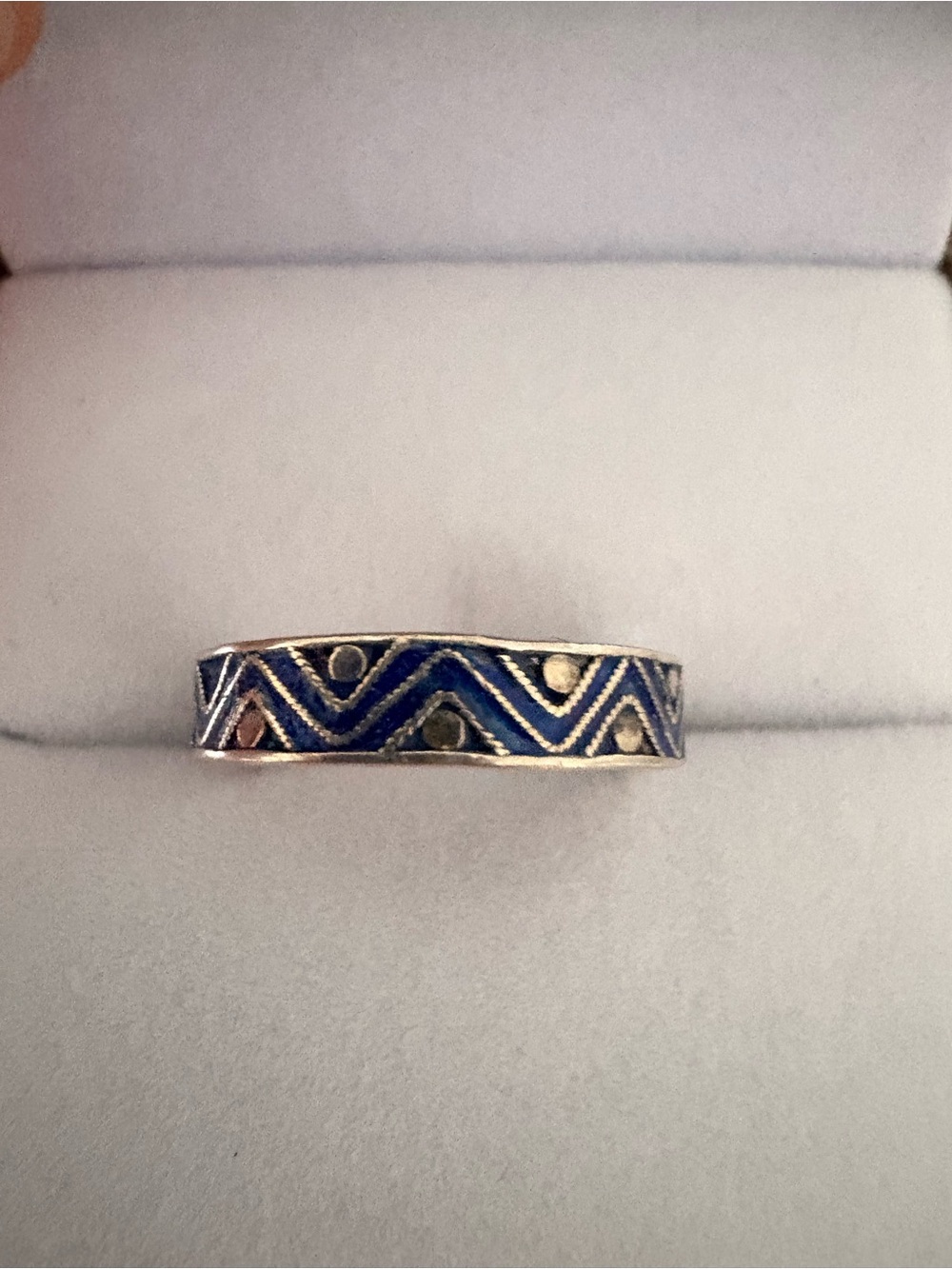 Enamel Geometric Band Ring in Blue and Silver